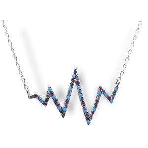 Fresh Co Cubic Zirconia ECG Heartbeat Necklace White Gold Dipped Hand Made Korea